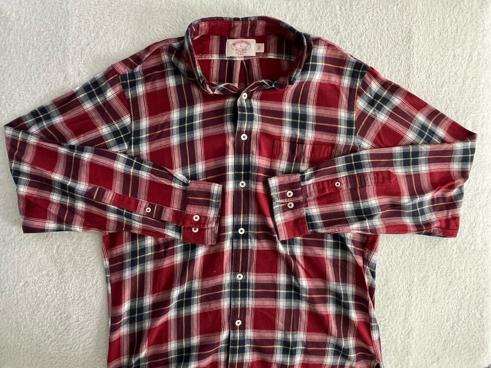 Brooks Brothers 1818 Slim Fit Red Plaid Button Down Flannel Shirt Men's Large